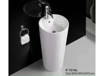 Lavabo tròn trụ đặt sàn men sứ trắng 