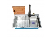 Bồn rửa chén 1 hố, Chậu rửa bát 1 ngăn hộc lớn kèm vòi thác nước Thông Minh inox SUS 304. kt 78*46cm