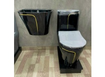 Combo Bồn Cầu Lavabo cao cấp Đen chỉ Vàng