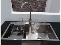 [ Tặng Vòi] Chậu - Bồn rửa chén bát đúc 2 ngăn lớn Inox SUS 304 cao cấp giá rẻ KOREA KT 8245 