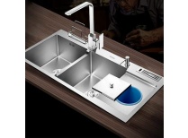 Bồn Rửa Chén Bát 2 Ngăn Lớn Có Bàn Chờ, Cài Dao Thớt Inox 304 1m mét 10048RDT