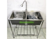 Bồn rửa chén có chân Inox SUS 304 2 ngăn lớn đúc nguyên khối KT8245