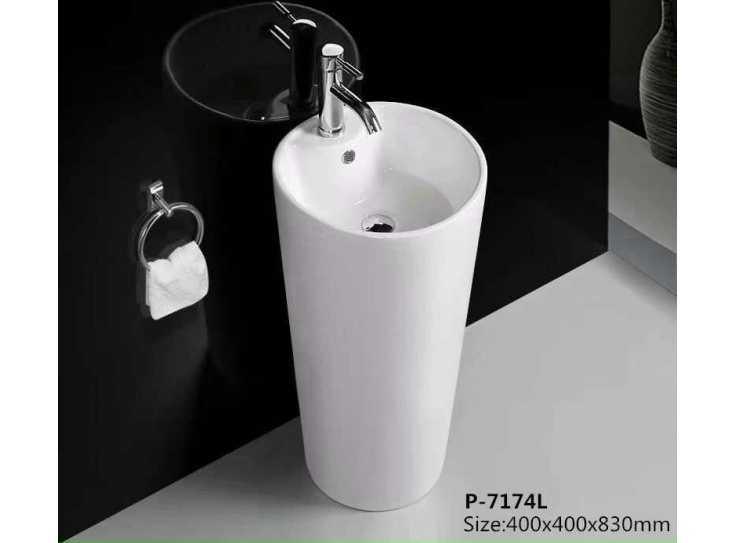 Lavabo tròn trụ đặt sàn men sứ trắng 