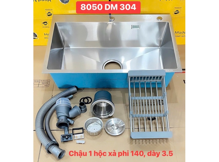 Chậu rửa chén bát Inox 304, 1 Hố lớn loại To Cao cấp 80cm