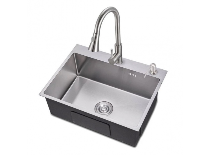 ( Kèm Vòi Rút NL ) Bồn rửa chén Đơn 1 ngăn lớn 60*45cm Inox SUS 304 đúc nguyên khối Giá rẻ tại Tphcm