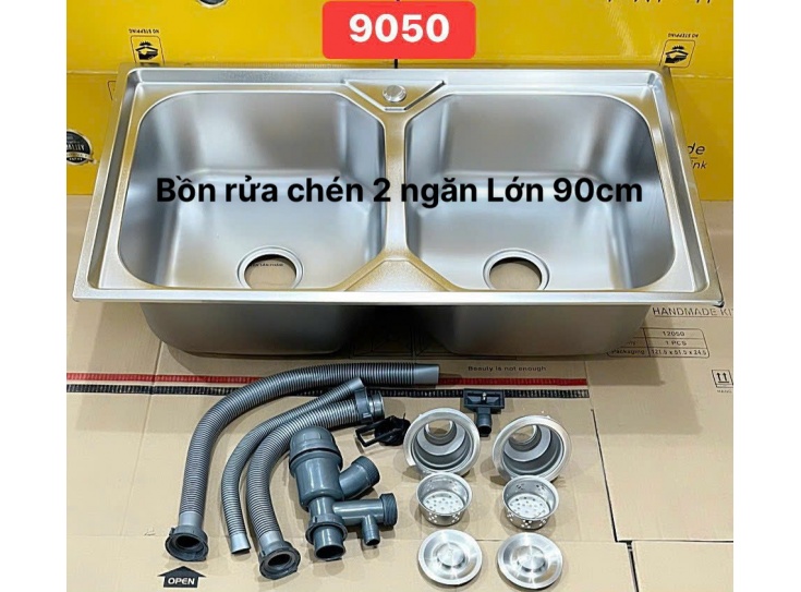 Bồn rửa chén inox 304 2 ngăn lớn giá rẻ 90cm ( 90*50cm ) 