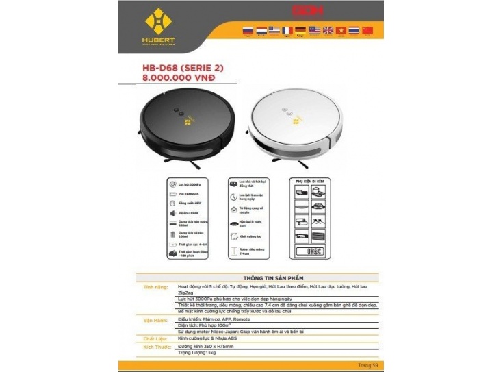 RoBot Hút Bụi HuBert HB-D68 ( Serie 2)