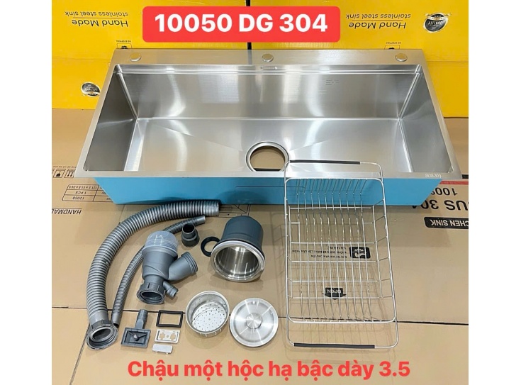 Bồn rửa chén bát inox 304 1 ngăn lớn 1m ( 100-50) Cao Cấp 