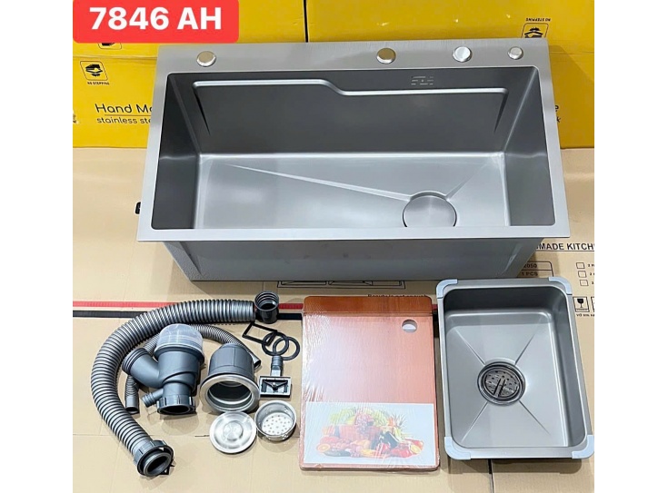 ( 78×46cm ) Bồn rửa chén bát Inox 304, 1 ngăn lớn màu Nano Xám cao cấp giá rẻ 