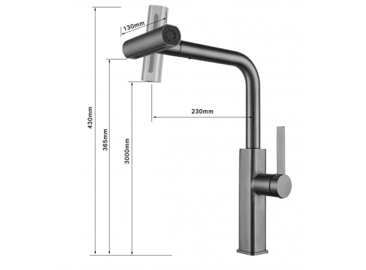 Vòi rửa chén bát Nóng lạnh dây rút đầu Búa 2 chế độ mạ TiTan màu:  Xám - Đen cao cấp.