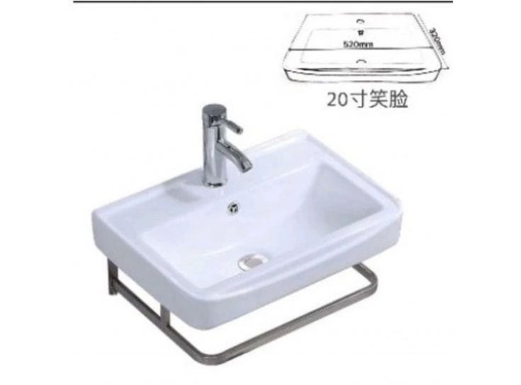 Chậu rửa mặt Lavabo Vuông treo tường cỡ nhỏ.