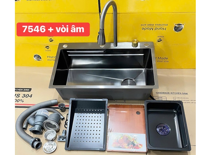 Bồn rửa chén inox 1 ngăn lớn thông minh 80cm, 90cm