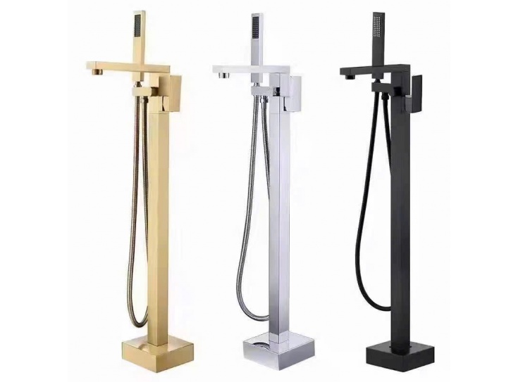Sen Cây Nóng Lạnh Bồn Tắm Đặt Sàn Vuông Đen Inox SUS 304